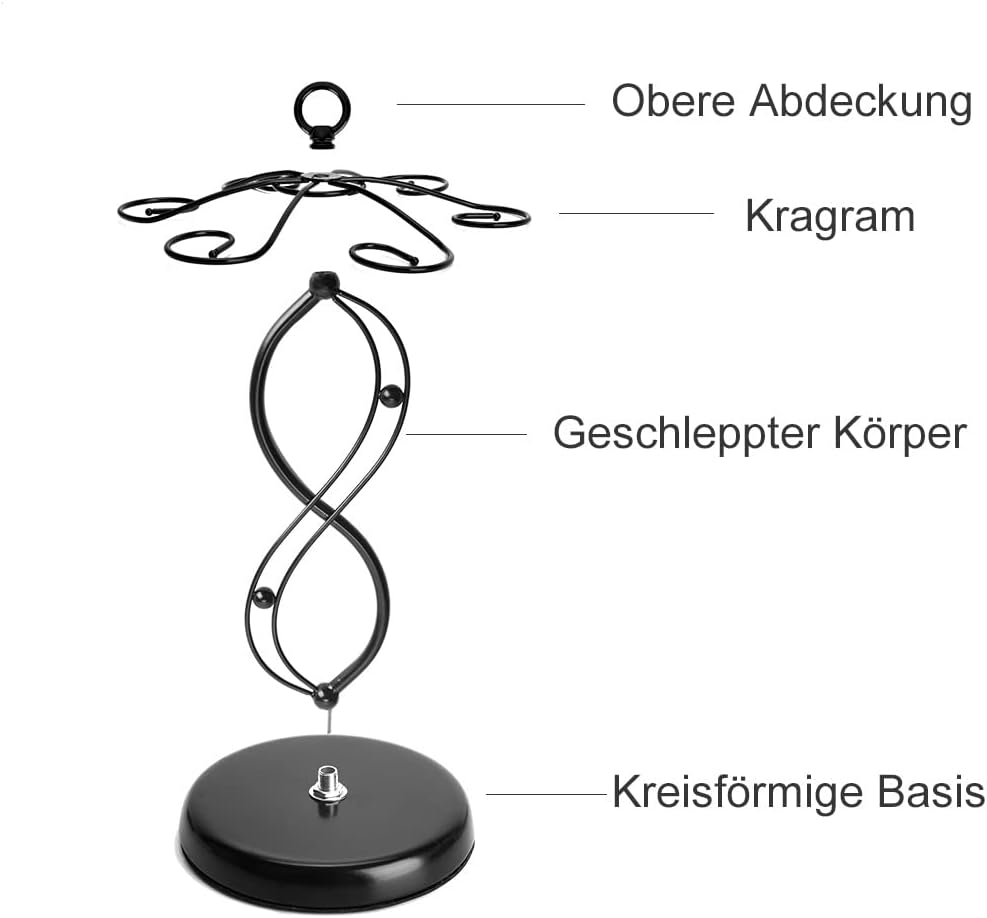 FOMANSH Weinglashalter für die Arbeitsplatte, freistehend, für Stielgläser, Metall, schwarz, mit 6 H