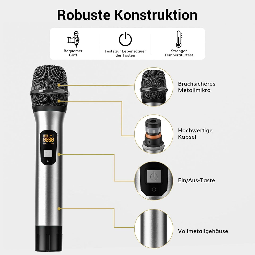 Mikrofon Kabellos Set mit 4x5 Kanälen Metall Funkmikrofon Handmikrofon drahtlos, TONOR 4 Antennen fü
