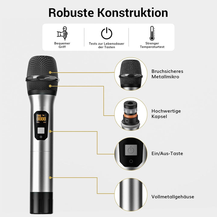 Mikrofon Kabellos Set mit 4x5 Kanälen Metall Funkmikrofon Handmikrofon drahtlos, TONOR 4 Antennen fü
