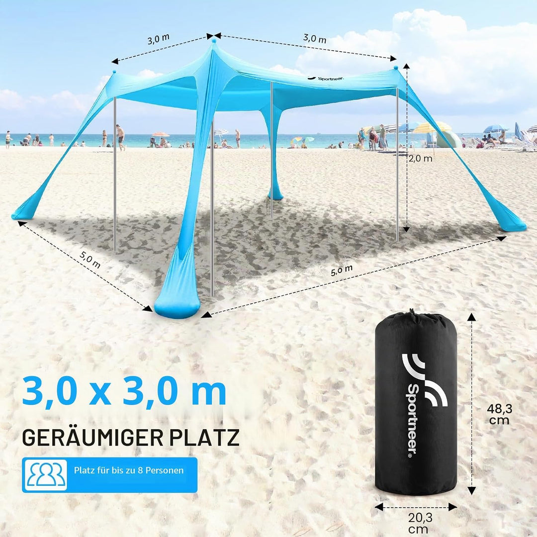 Sonnensegel Strand Strandzelt Sonnenschutz UPF50+, 3m X 3m X 2m Strand Sonnenschutz Mit 4 Alustangen
