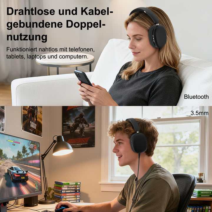 Bluetooth Over-Ear-Kopfhörer Kabellos, Hi-Fi Stereo mit Freisprechen, 30 Std Spielzeit, Sprachassist