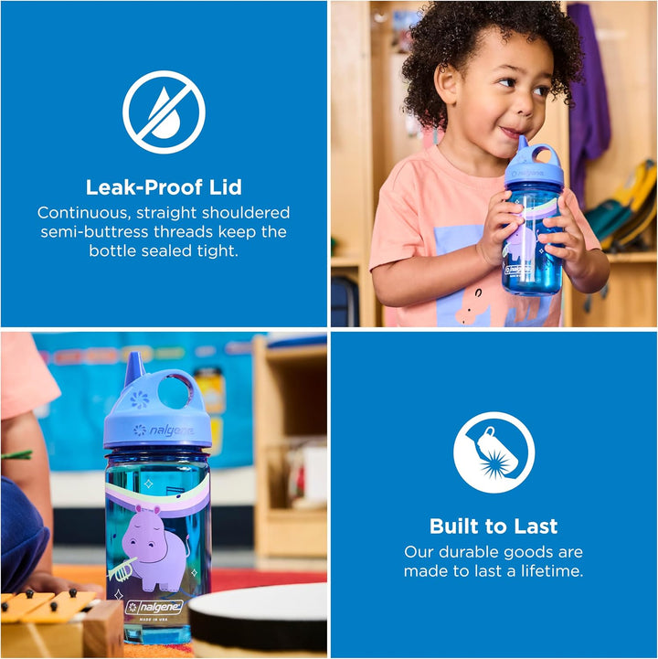 Nalgene Kinder Sustain Grip-N-Gulp Wasserflaschen aus 50% Kunststoffabfällen, auslaufsicherer Schnab