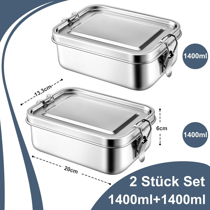 Homikit Brotdose mit Fächern, 2 Stück Edelstahl Bento Box Lunchbox für Kinder & Erwachsene, Lunch Bo