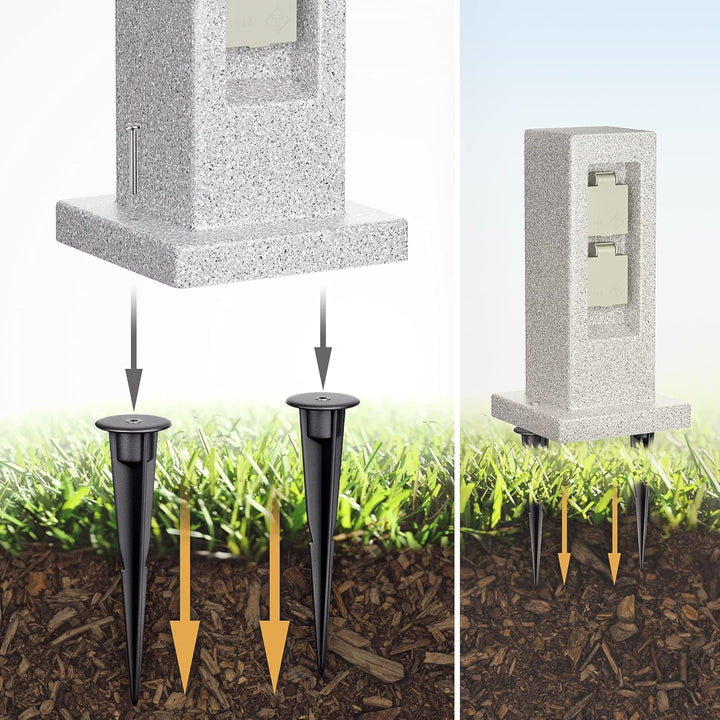ledscom.de Garten-Steckdosensäule POCK mit Erdspiess Stein-Optik, Outdoor, 2-Fach, Kunstharz, eckig,
