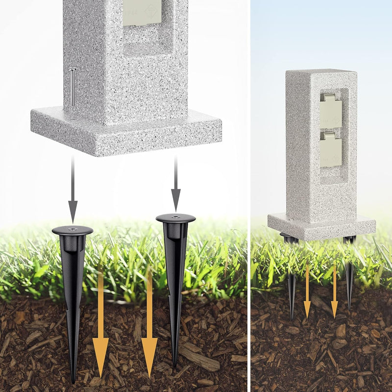 ledscom.de Garten-Steckdosensäule POCK mit Erdspiess Stein-Optik für aussen, 2-Fach, Kunstharz, ecki