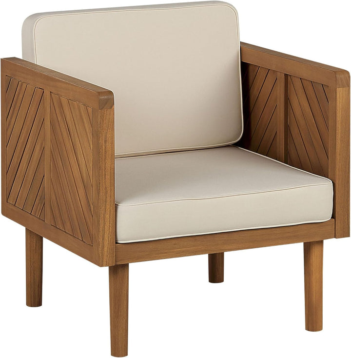 Outdoor Lounge Sessel Akazienholz hellbraun mit Auflagen weiss Rustikal Baratti