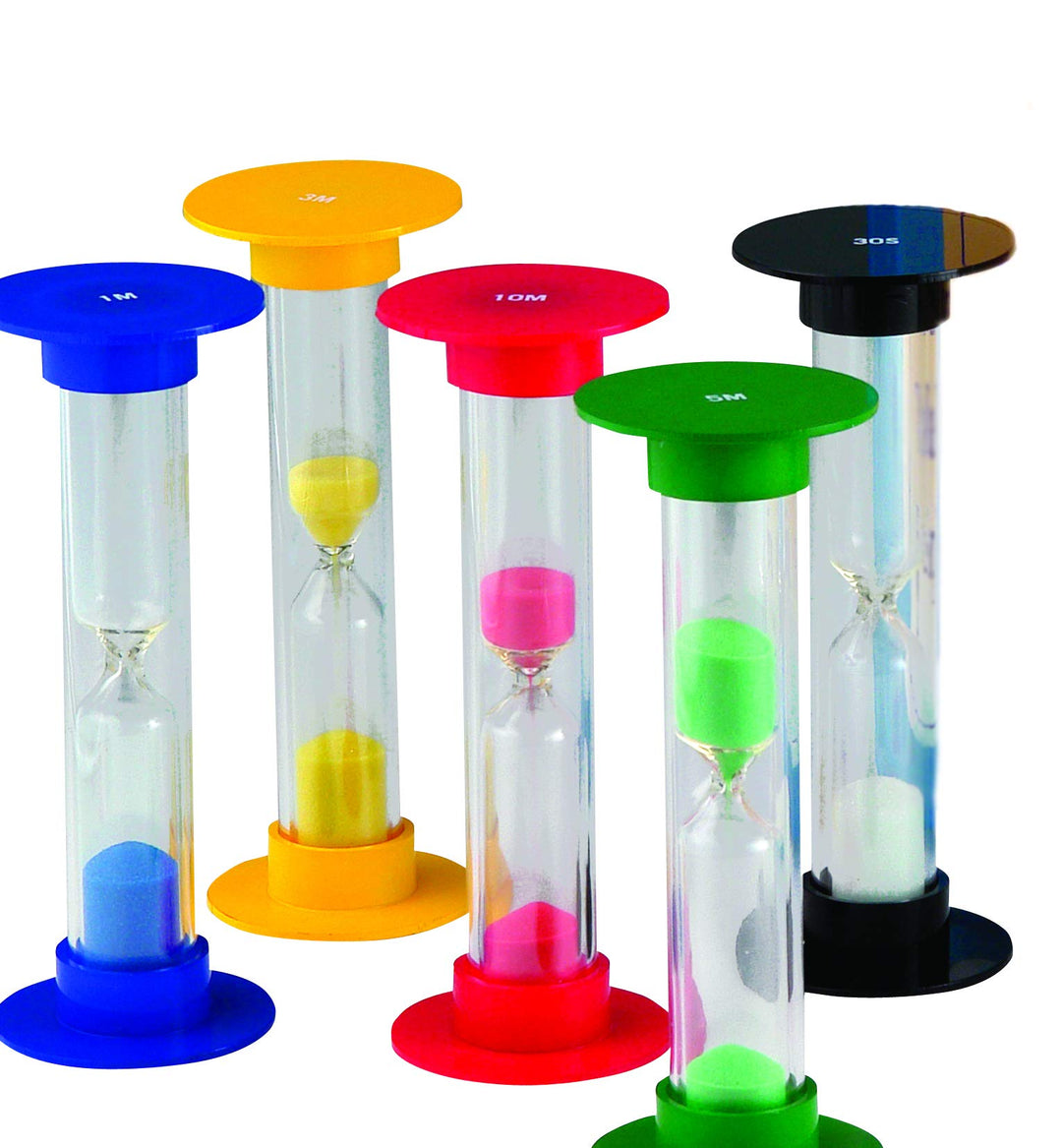 Riesen Sanduhren 14,5cm 5er Set mit unterschiedlichen Zeitspannen bunt im Koffer