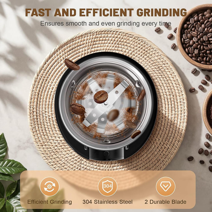 Kaffeemühle 300W Kaffeemühle Elektrisch und Gewürzkapazität bis zu 80 g Kaffeebohnen Klingen aus ros