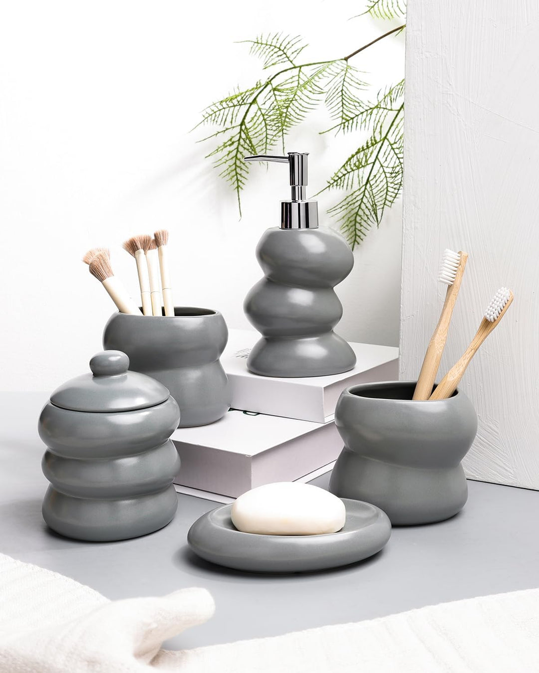 ANTIS'S HOME Keramik Badezimmer Set 5-teilig – Unregelmässige Form, minimalistisches Bad-Accessoires