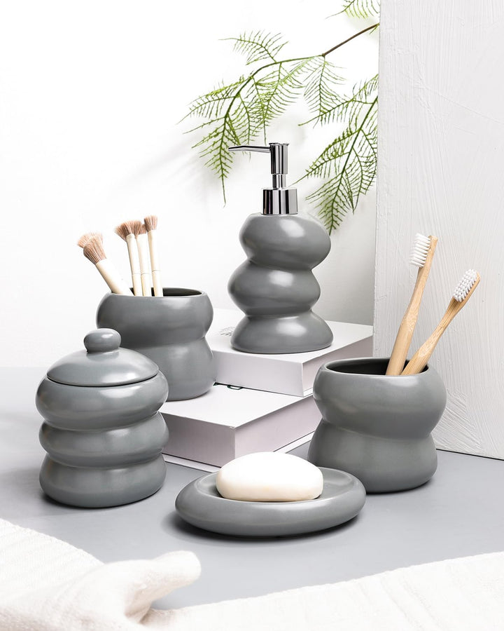 ANTIS'S HOME Keramik Badezimmer Set 5-teilig – Unregelmässige Form, minimalistisches Bad-Accessoires