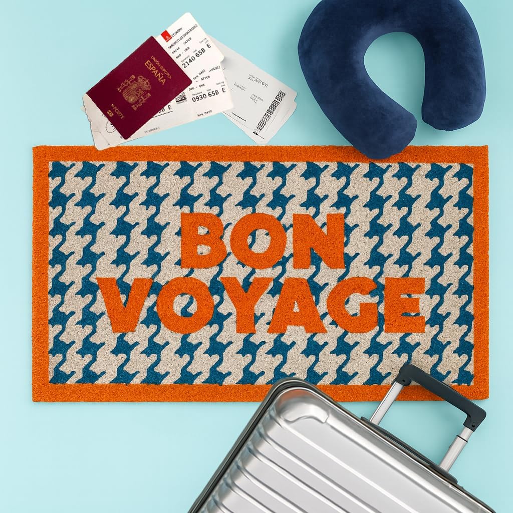 Fisura – Fussmatte “Bon Voyage” aus Kokosnuss mit Rutschfester PVC-Basis. Handbemalte Innenmatte in