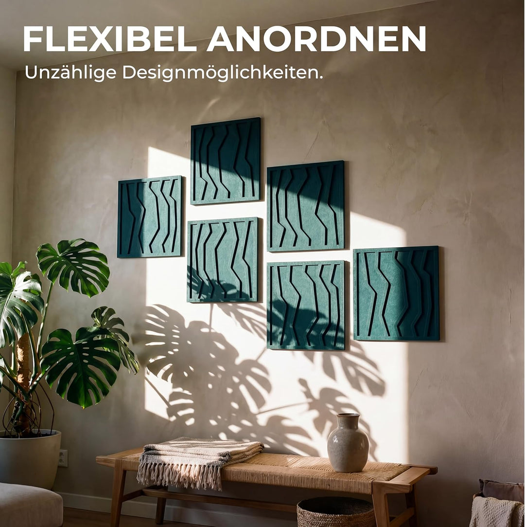 NIC’BRUX® Akustikpaneele 4er Set 40x40 cm – Modernes Akustikbild Wanddesign aus PET-Filz | Schallabs