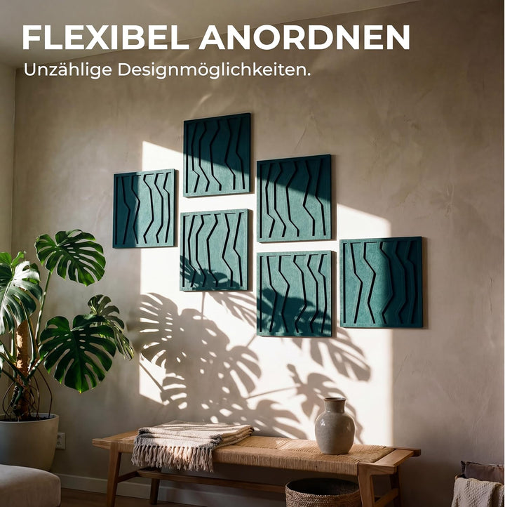 NIC’BRUX® Akustikpaneele 4er Set 40x40 cm – Modernes Akustikbild Wanddesign aus PET-Filz | Schallabs