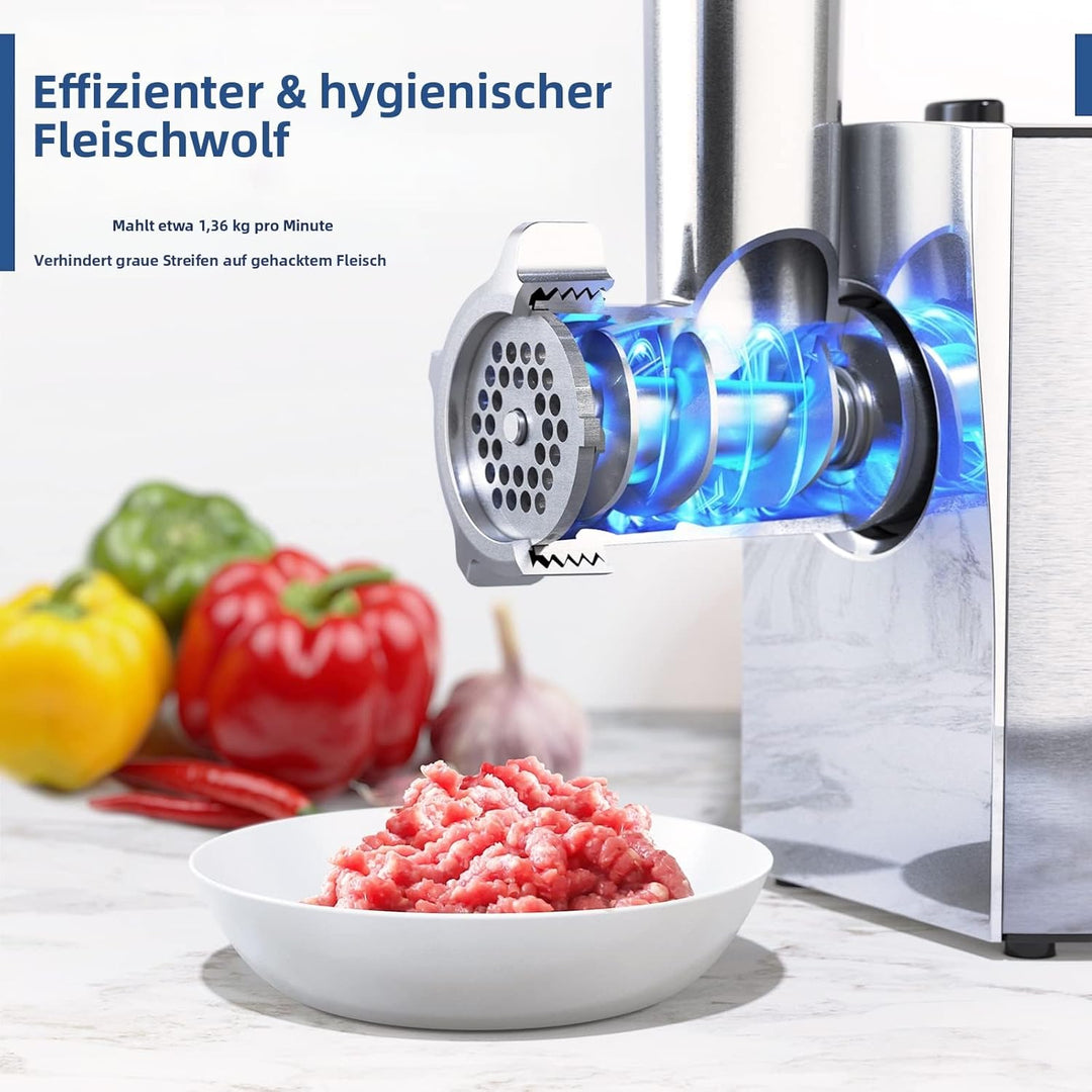 CHEFFANO 2800W[Max] Elektrischer Fleischwolf, 4-in-1 Multifunktions Fleischzerkleinerer mit 3 Edelst