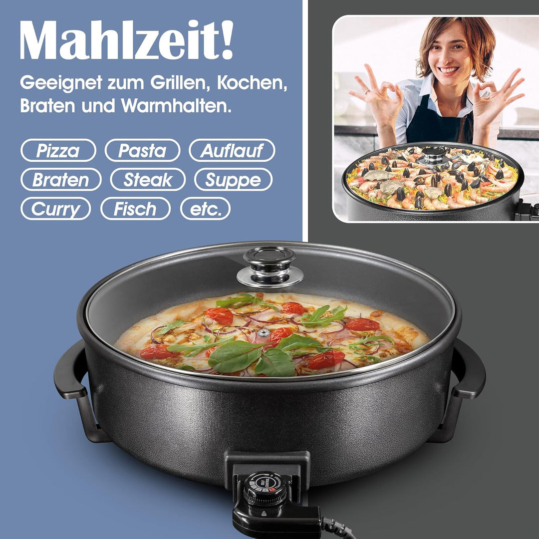 Hochwertige elektrische Pizzapfanne Partypfanne 42 cm/Grillpfanne/Elektropfanne/Pizzaofen /Crepe /Pa