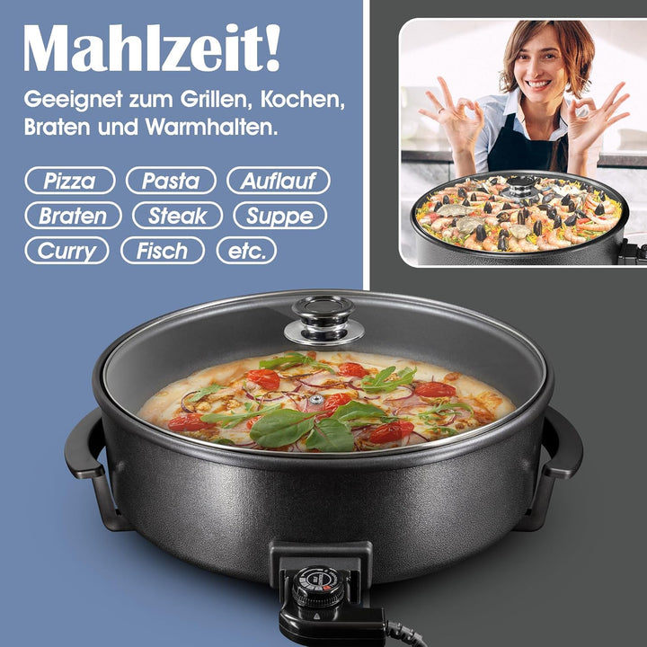 Hochwertige elektrische Pizzapfanne Partypfanne 42 cm/Grillpfanne/Elektropfanne/Pizzaofen /Crepe /Pa