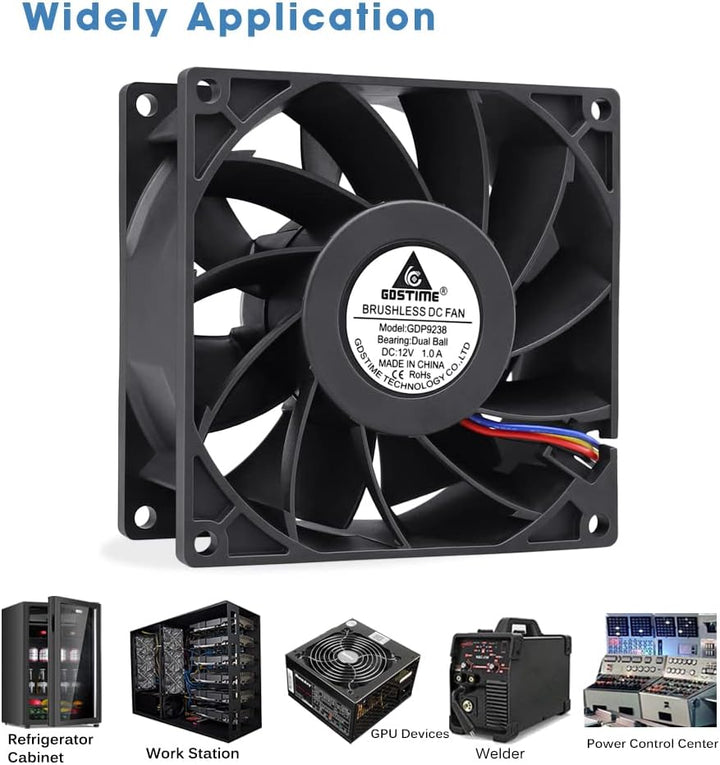 GDSTIME 12V Lüfter 92mm Lüfter 92 x 38mm 4 Pin PWM CPU Lüfter 9CM Gehäuselüfter 5000 U/min Kühlung L