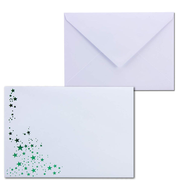 1000x Weihnachts-Briefumschläge - DIN C6 - mit Grün-Metallic geprägtem Sternenregen -Farbe: Weiss -