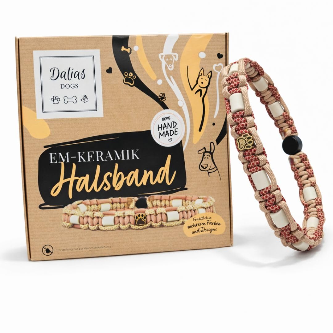 EM Keramik Hunde-Halsband aus US-Paracord – handgeknüpft, verstellbar mit Kordelstopper – Grössen 15