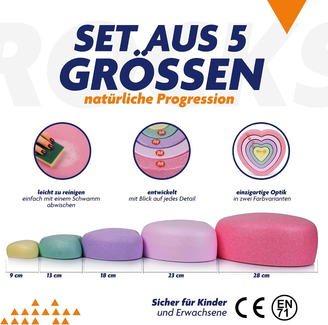 Rocks, Sensorische Balanciersteine für Kinder – 5er Set – Belastbar, Fördert Gleichgewicht, Motorik