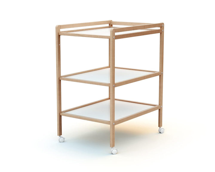 AT4 - Wickeltisch mit 2 Regalen Essentiel Lackierte Buche | 75 x 58 x 94 cm | Wickelkommode mit Roll