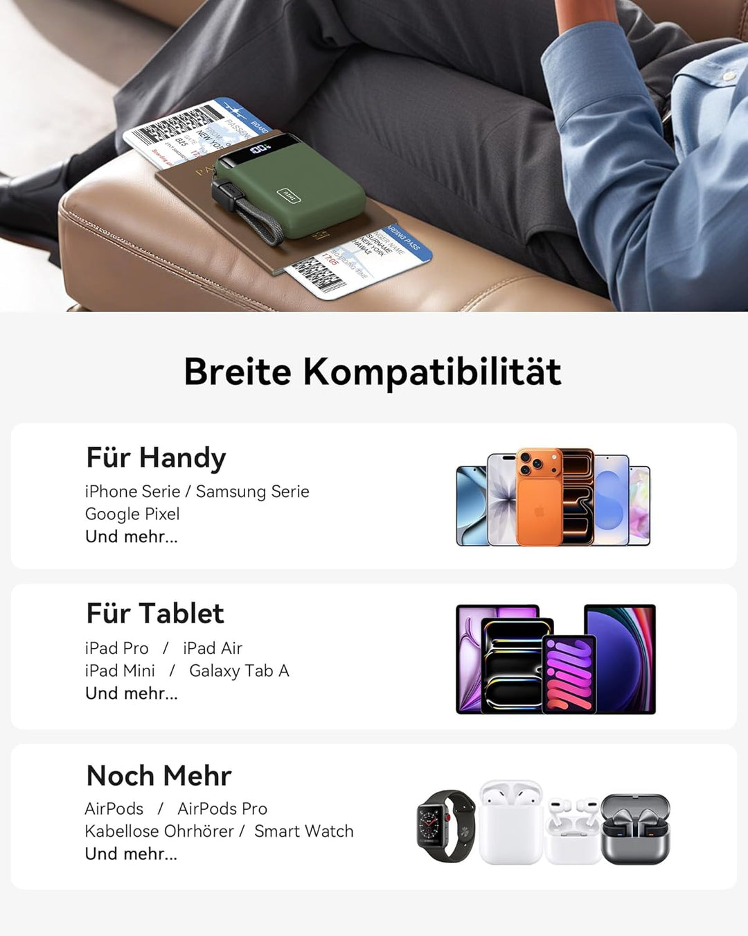 INIU Power Bank, Ultra Klein 20000mAh 22.5W Schnellladefunktion Power Bank, USB-C In&Out Externe Han