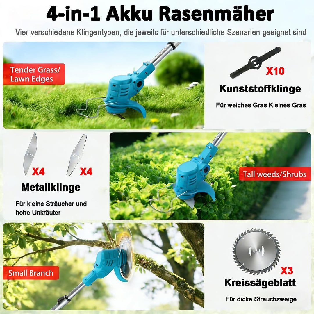 Akku Rasentrimmer für Makita 18V Akkus,4-in-1 Elektrischer Freischneider &amp; Motorsense mit 2X 2.0Ah B