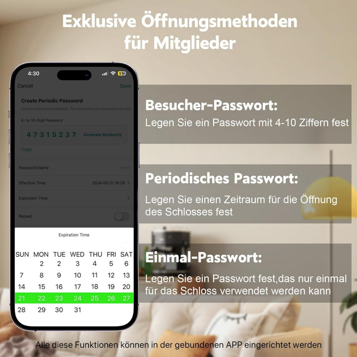 Türschloss Fingerabdruck, Verstellbares Elektronisches Türschloss 60-90mm (30/30, 45/45), Smart Lock