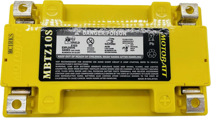 MotoBatt MBTZ10S (12V 8.6 Amp) 140CCA Factory Activated QuadFlex AGM Battery