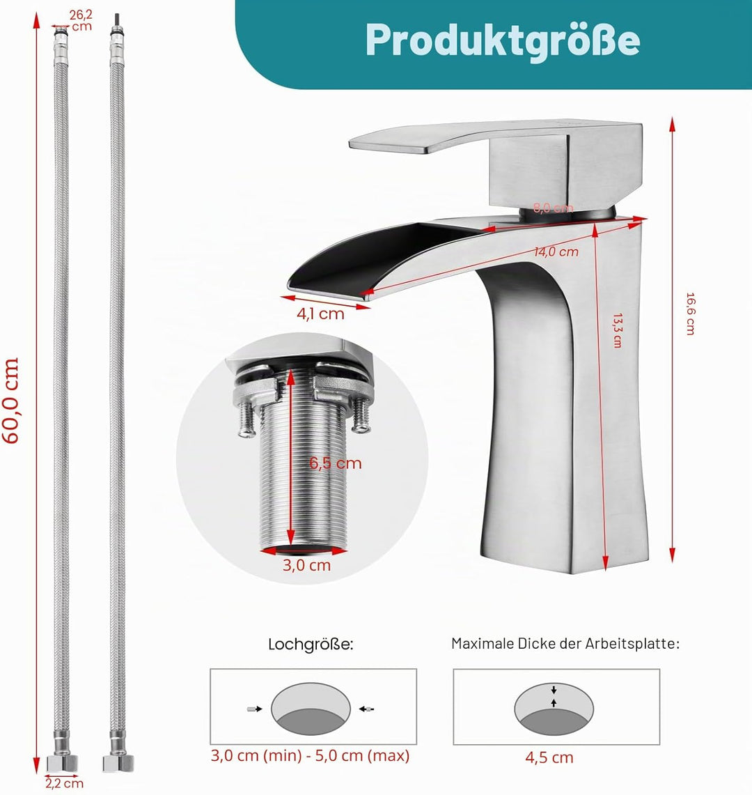 Waschtischarmaturen, Wasserfall-Armaturen für Waschbecken, quadratisch, modern, Garderobenarmatur, E