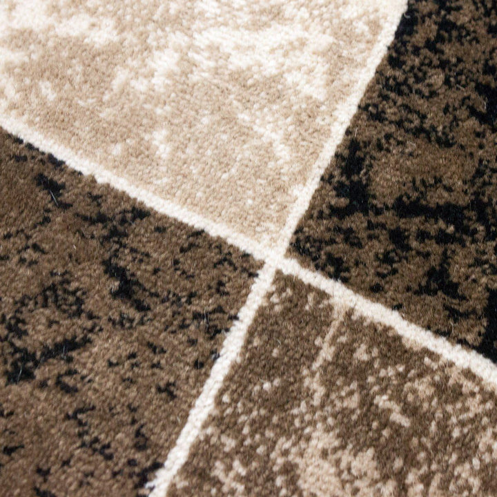 VIMODA Teppich Modern Meliert Kariert Marmor Muster Braun Beige, Masse:80 x 150 cm 80 x 150 cm (Rech