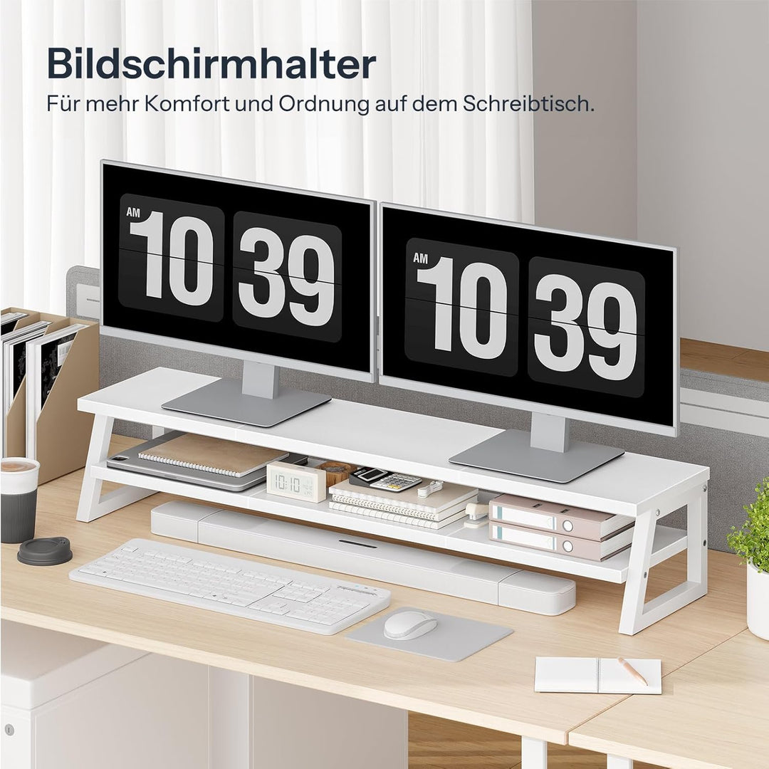 HOOBRO 2-stufiger Monitorständer Holzfür 2 Monitore, 100 x 24 x 19,5 cm, Dual Monitor Ständer, Bilds