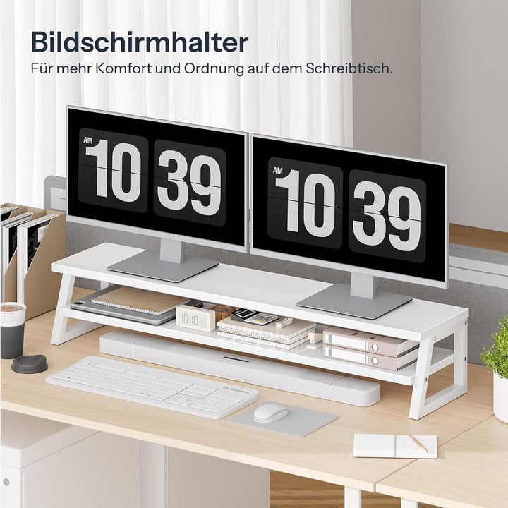HOOBRO 2-stufiger Monitorständer Holzfür 2 Monitore, 100 x 24 x 19,5 cm, Dual Monitor Ständer, Bilds