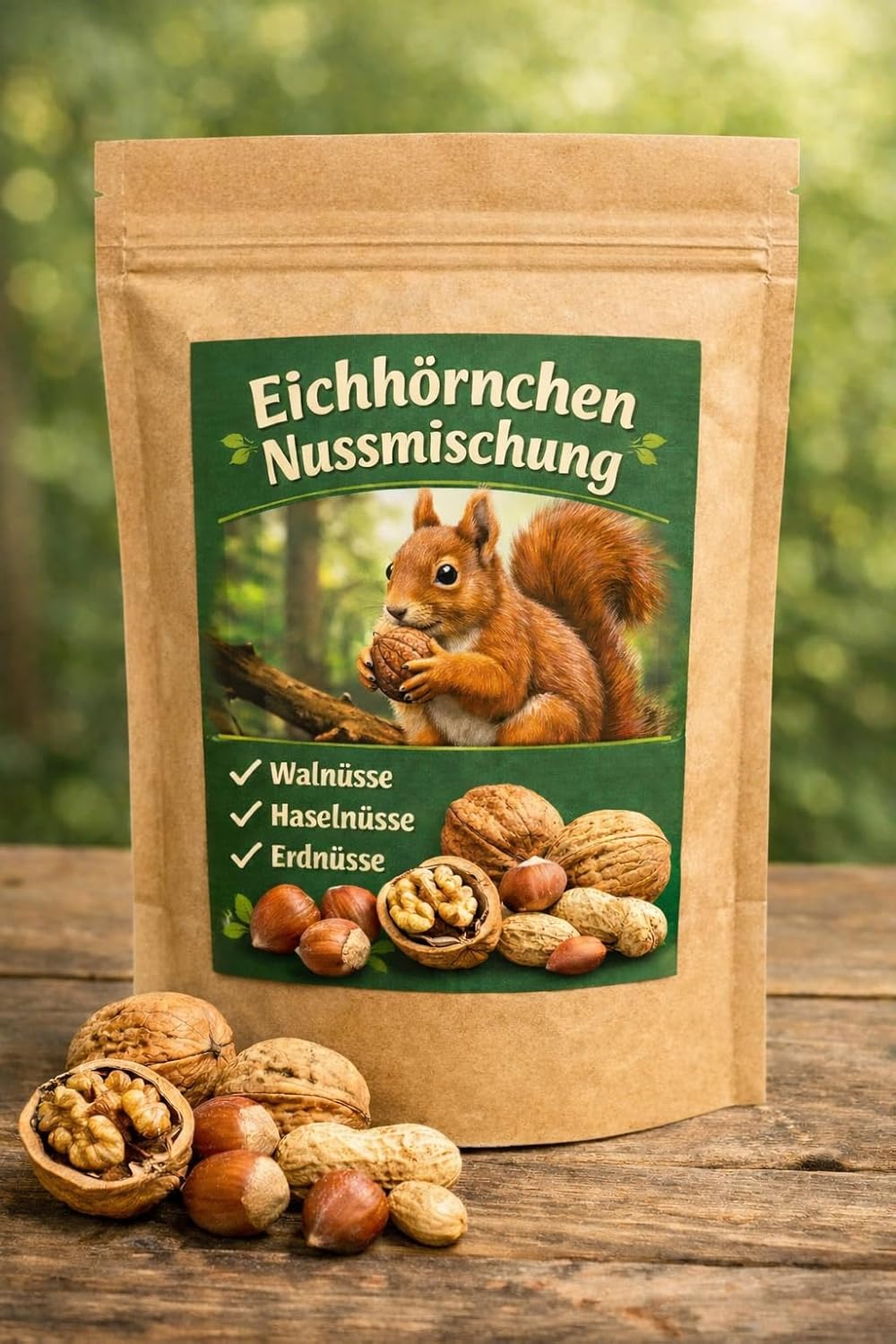 Premium Eichhörnchen Nussmischung mit Walnüsse, Haselnüsse und Erdnüsse, Premium Wildtier Futter Eic