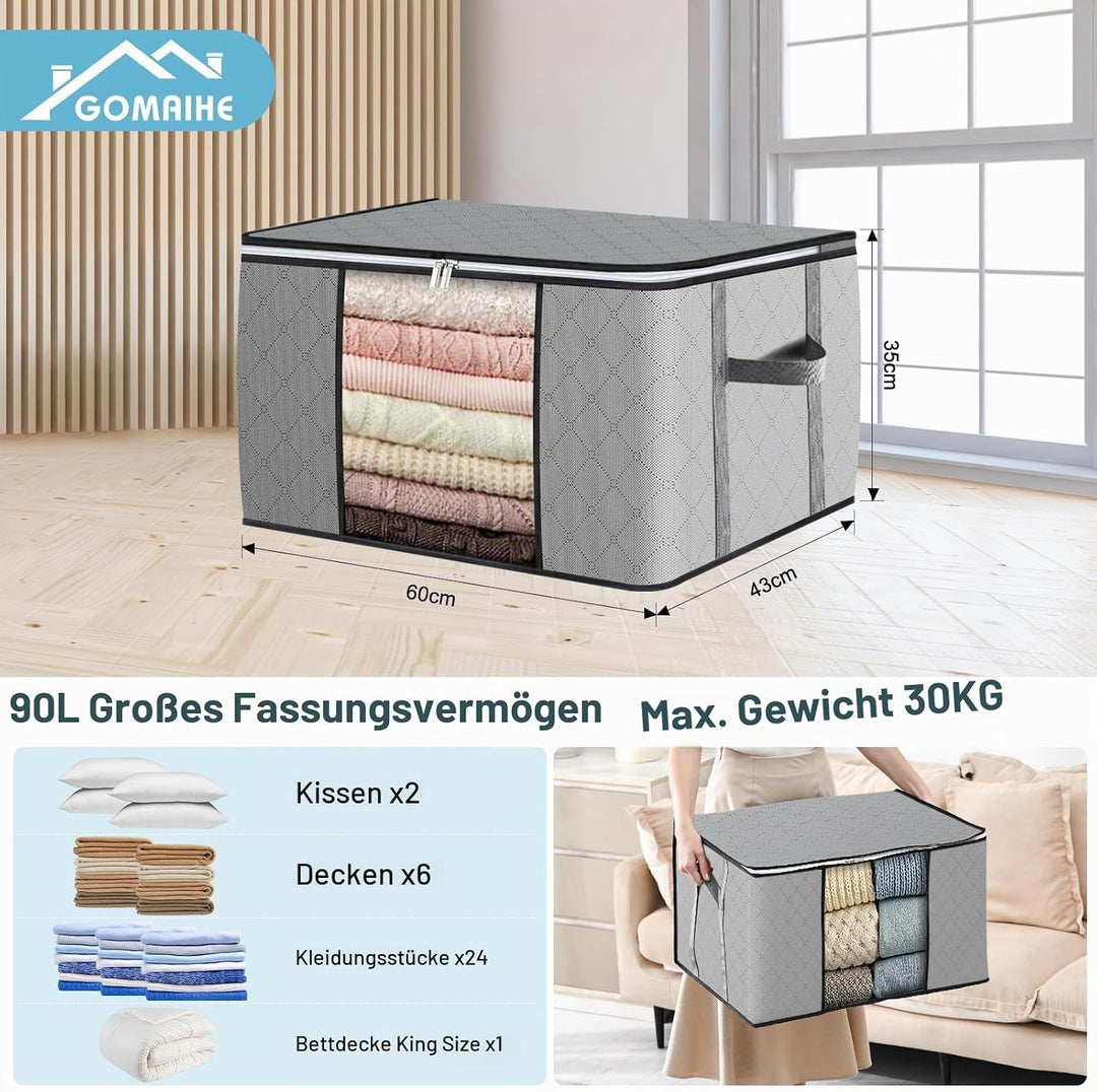 GoMaihe 90L Aufbewahrungstasche 8 Stück, Aufbewahrungsbox mit Deckel Gross Verstärkte Griffe, Kleidu