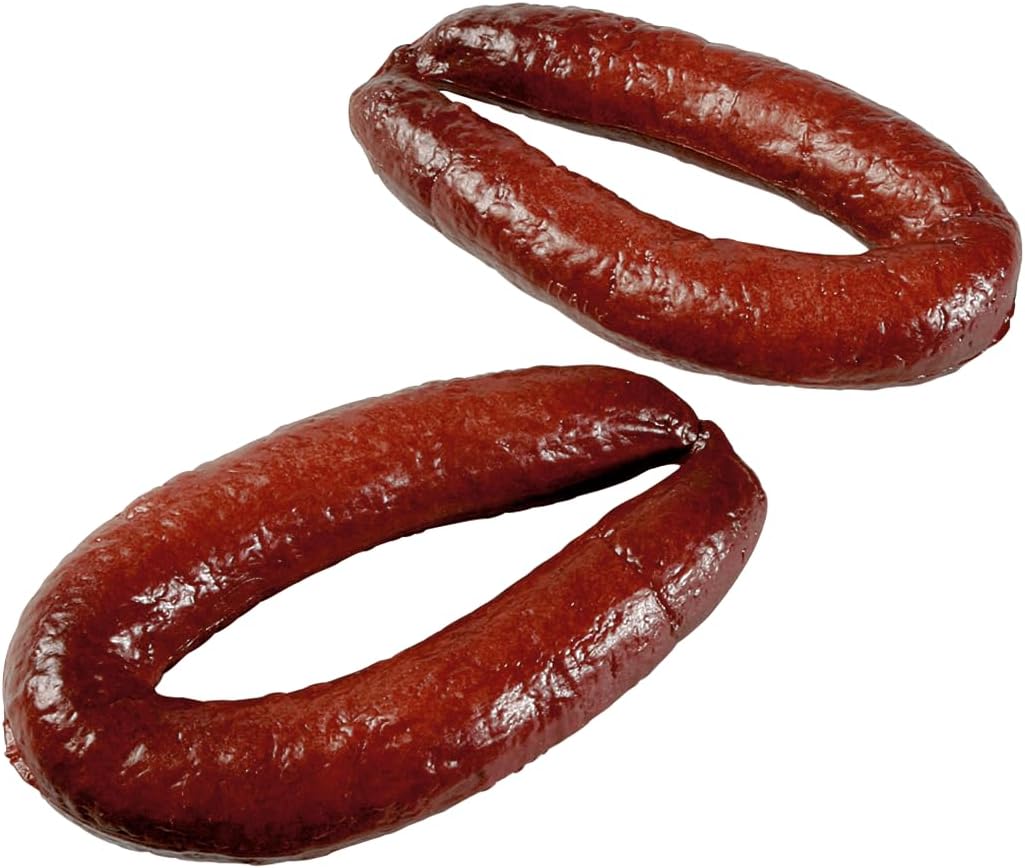 Fake Wurstringe 2 St Rot 10cm lang Fleisch und Metzgerei Lebensmittel-Attrappen