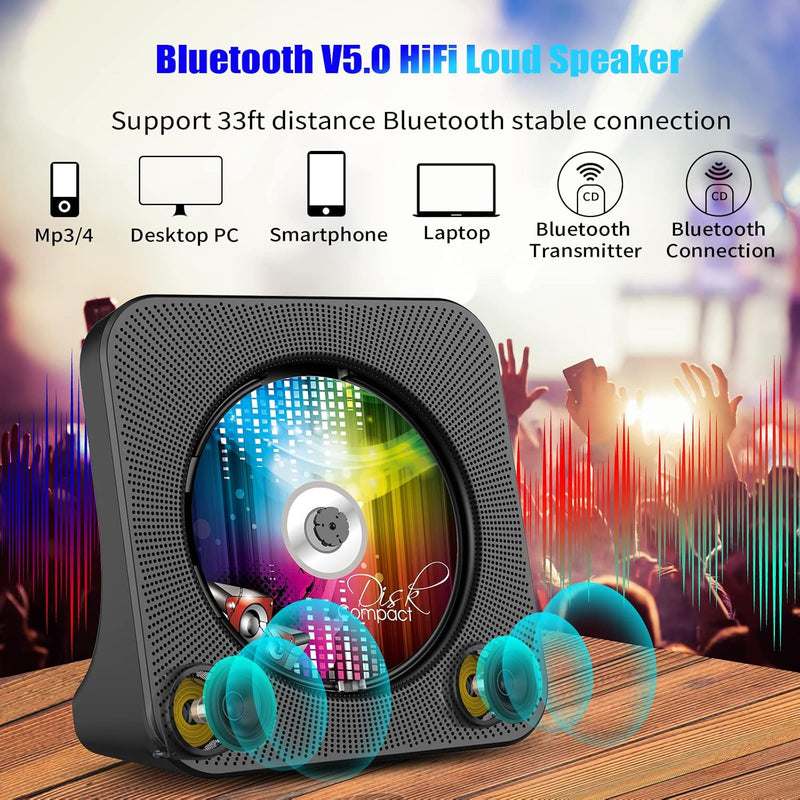 Tragbarer CD-Player, Bluetooth CD Kpop Player für Desktop mit HiFi-Sound-Lautsprecher, niedlicher FM