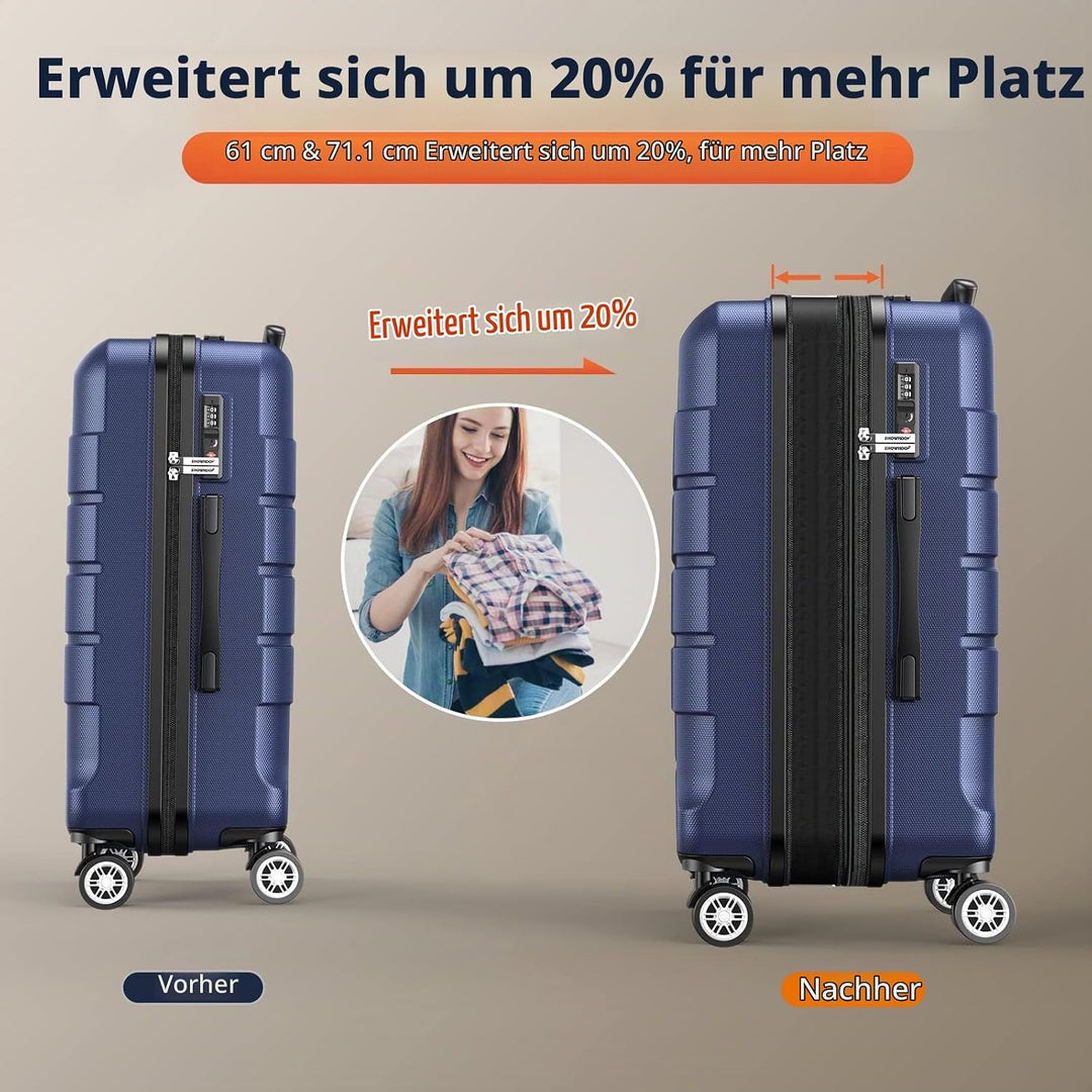 SHOWKOO Koffer Mittelgross Hartschale Leicht ABS+PC Erweiterbar Reisekoffer Kabinen Haltbar Handgepä