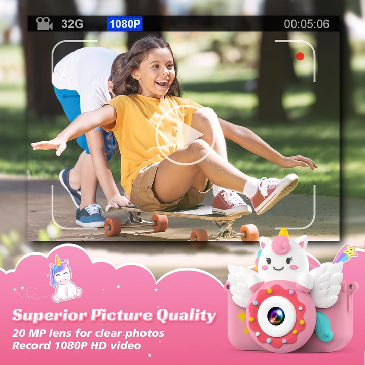 TIATUA Kinderkamera, 1080P Kamera Kinder mit 2.0”-Bildschirm & 32GB Karte, Selfie Digitalkamera & Fo