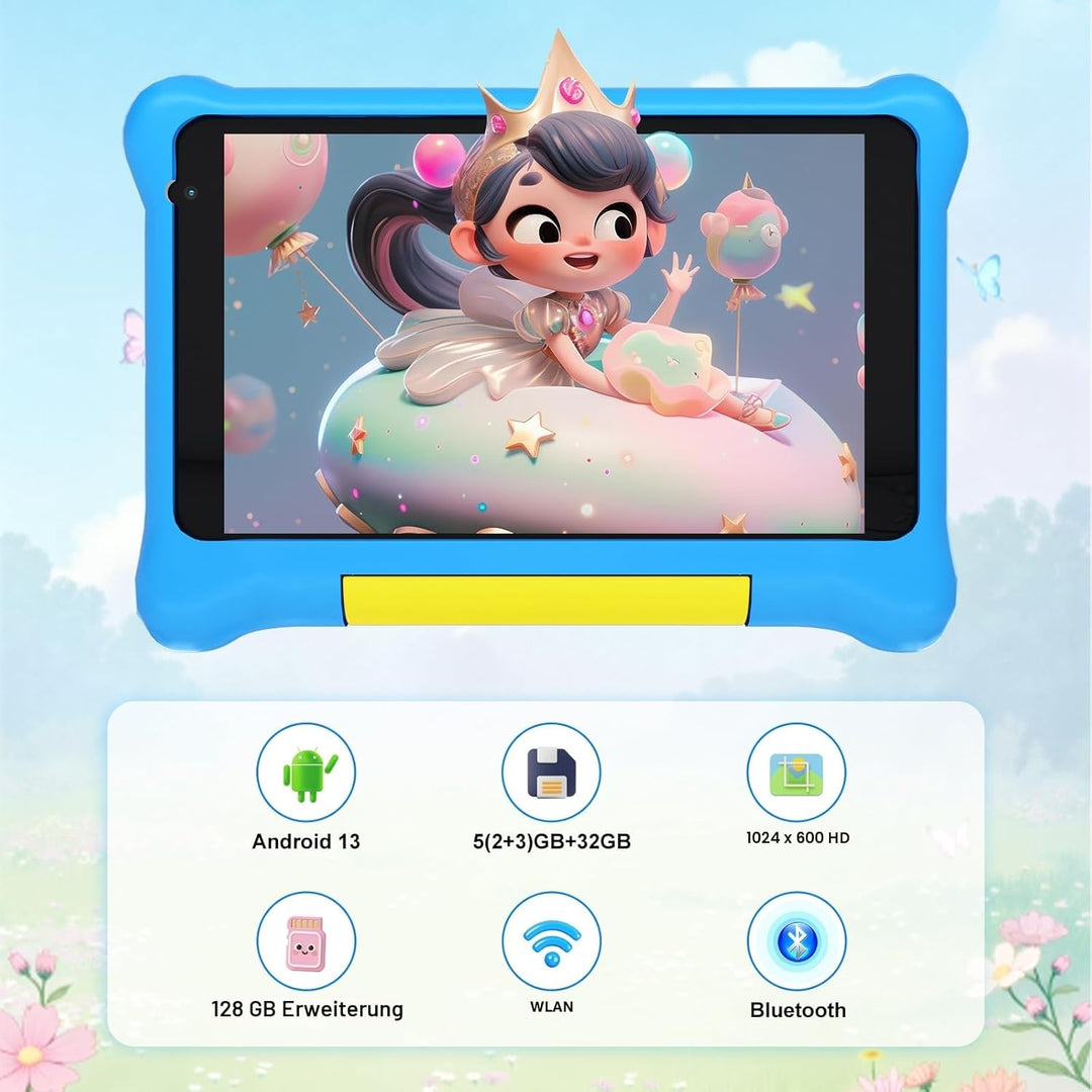 Laptok Kinder Tablet 7 Zoll, Android Tablet für Kinder, 5GB RAM+32GB ROM+128GB Erweiterbar, Wi-Fi, B