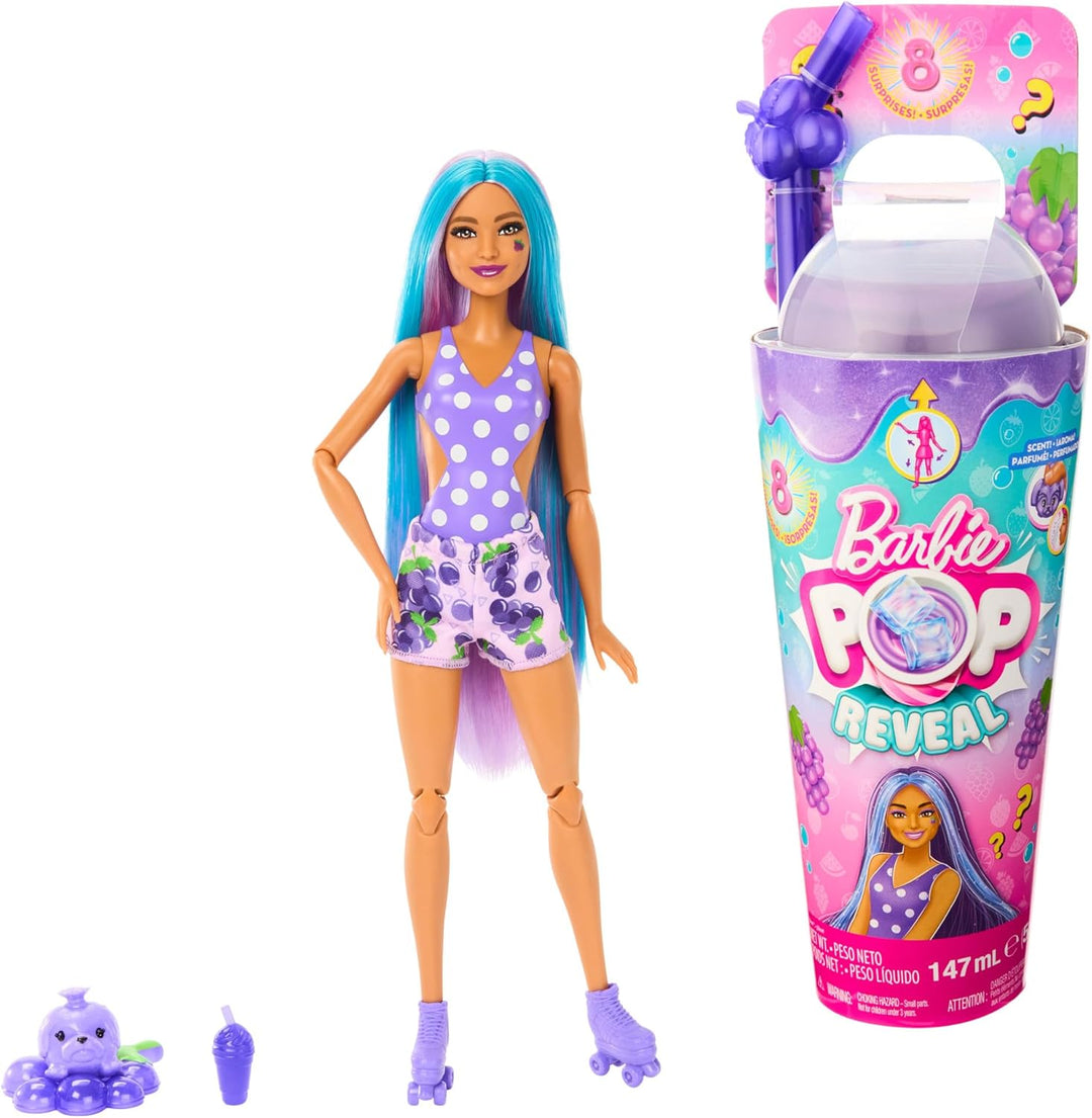 Barbie Pop Reveal Fruit - Puppe mit violetten Haaren im Grapefruitduft, 8 Überraschungen, duftendes