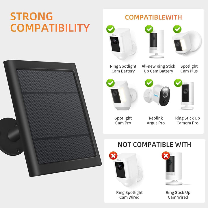 Solarpanel für Ringkamera, 4 W Solarladegerät, kompatibel mit Ringstrahler und Stick Up Outdoor Cam