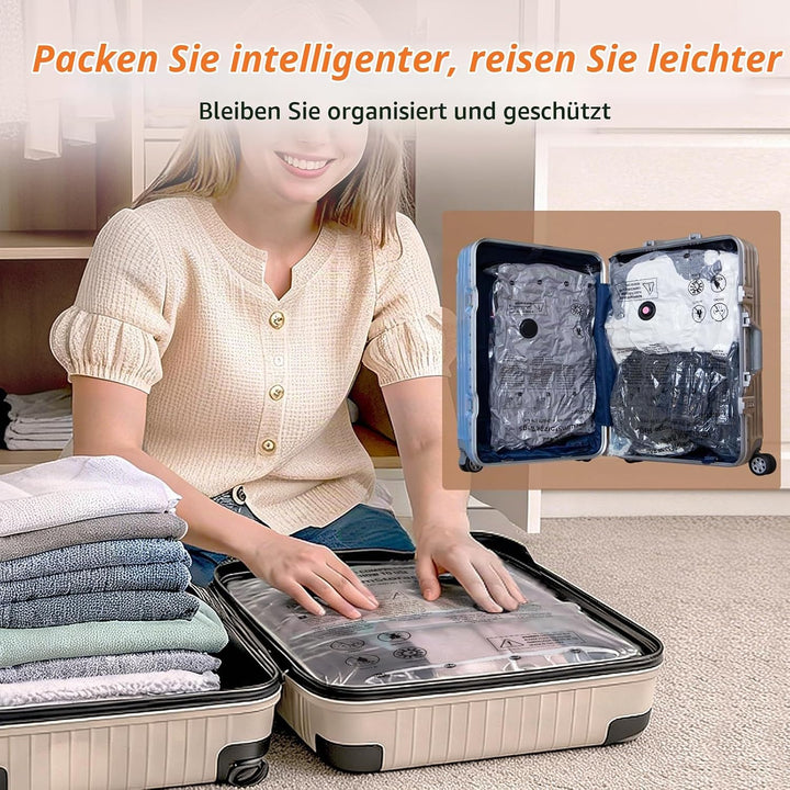 Vakuumbeutel mit kabelloser Pumpe - 12 Stück Set (4x40x50cm,4x50x70cm,4x60x80cm) wiederverwendbare V