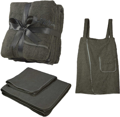 EXKLUSIV HEIMTEXTIL Sauna Set 3-Teilig Frottee Saunakilt Sarong Saunatuch Damen dunkelgrau Dunkelgra