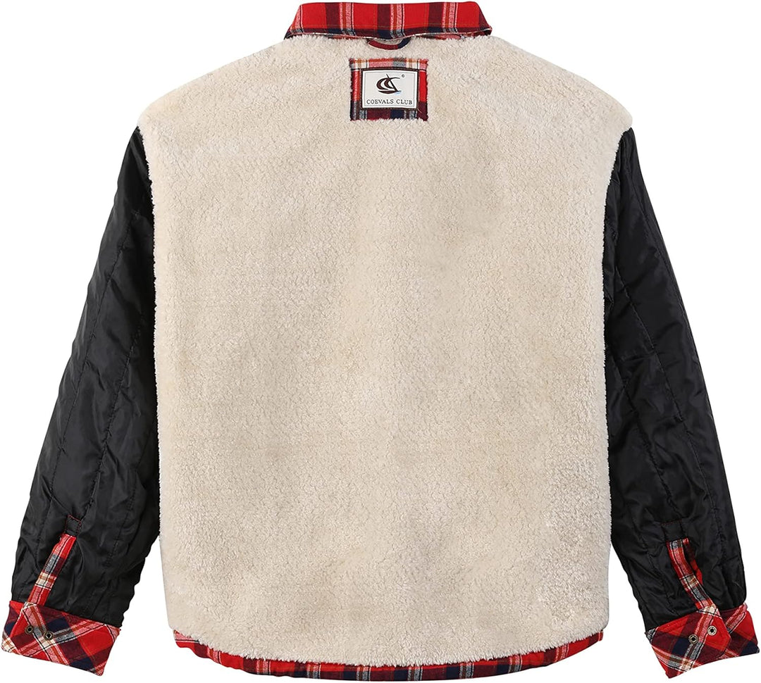 Coevals Club Herren Flanell Jacke Hemd Sherpa Holzfällerhemd Flanellhemd Langarm Kariertes Druckknöp