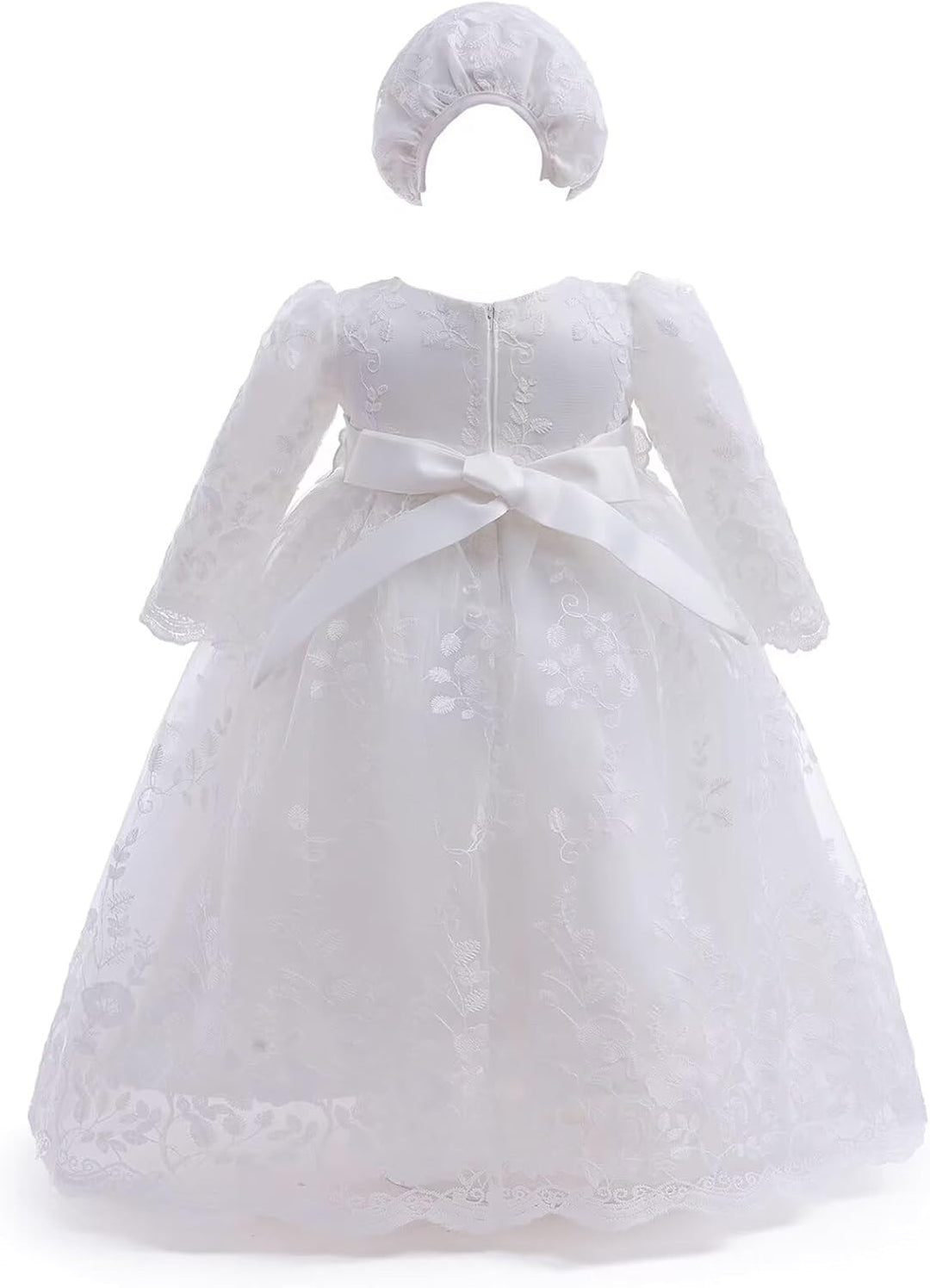 Leideur Baby Mädchen Taufe Kleid Lange Segenskleider Weiss Formale Brautkleider für Neugeborene 6-9