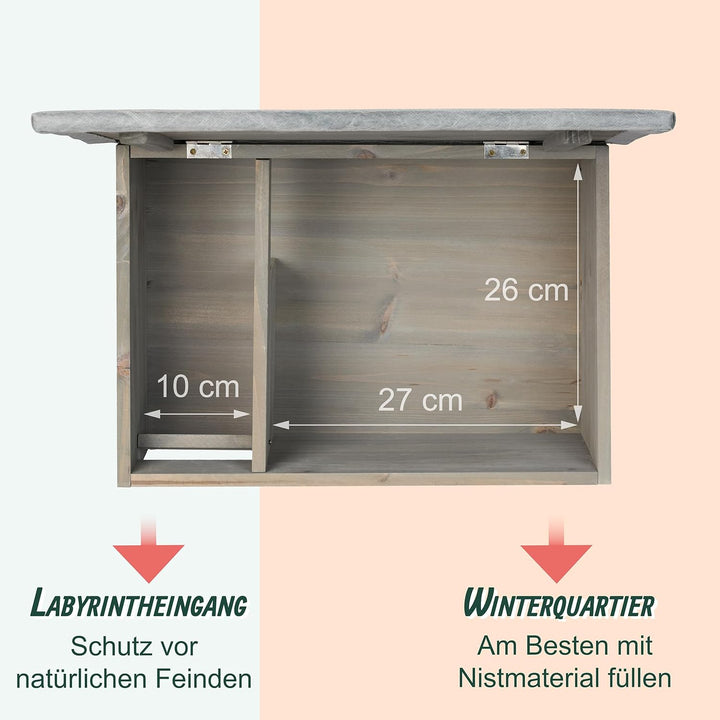 Relaxdays Igelhaus, Bausatz, Igelbau mit Boden, Rattenklappe &amp; Labyrintheingang, Holz, HxBxT: 21 x 4