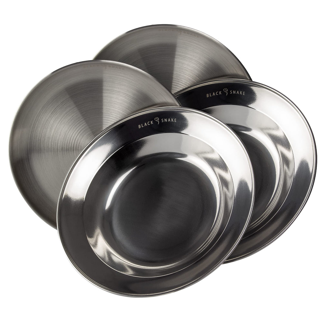 Black Snake® Camping Teller Set 2 flach & 2 tief - Edelstahl Essteller - robustes Outdoor Geschirr f
