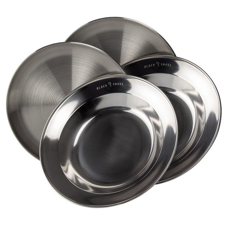 Black Snake® Camping Teller Set 2 flach & 2 tief - Edelstahl Essteller - robustes Outdoor Geschirr f