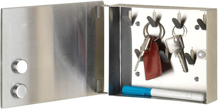 WENKO Schlüsselkasten Spiegel 20 x 15 cm - Schlüsselschrank, Spiegel-Magnettafel mit 7 Haken, Gehärt